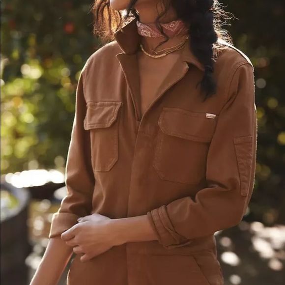Free People Mother The Fixer Jumpsuit Coverall Denim Utility Pockets Brown - Picture 3 of 7
